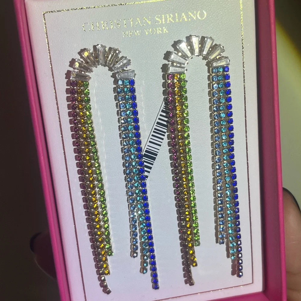 NWT Christian Siriano Rainbow Crystal Earrings - Picture 1 of 2